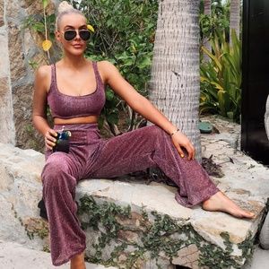 PURPLE GLITTER WIDE LEG TROUSERS